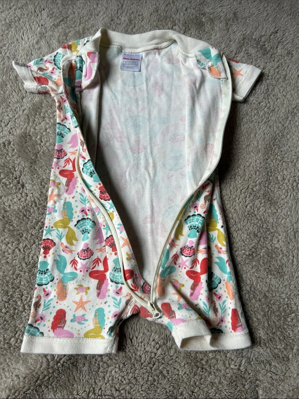 Hanna Andersson Cream Romper with Coral, Teal, Pink and Yellow Sea Life Print